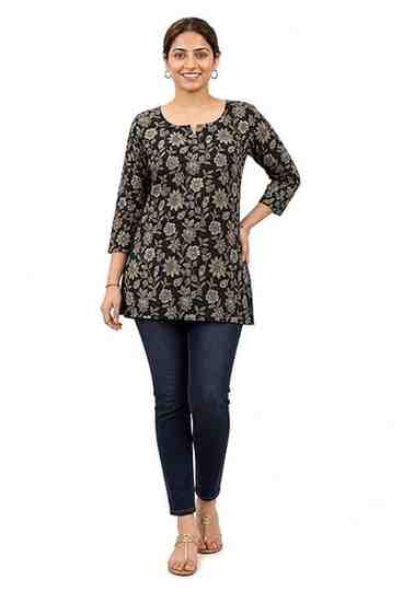 Women’s Floral Printed Short Kurti Top for Women